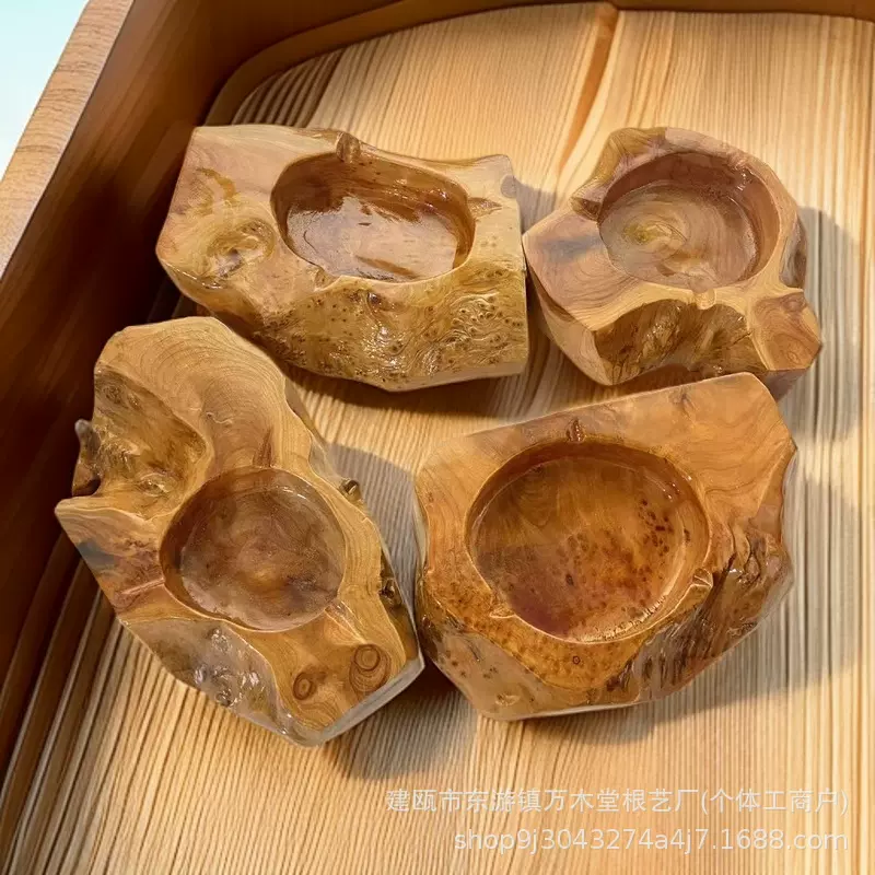 实木烟灰缸办公家用酒店礼品不规则杉木根雕方形防摔手工手工雕刻