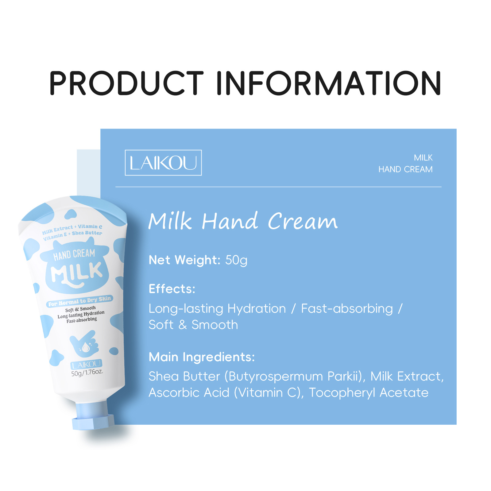 The new cross-border product LAIKOU Milk Hand cream 50G and Cream hydrates, moisturizes and nourishes the skin on hands undefined
