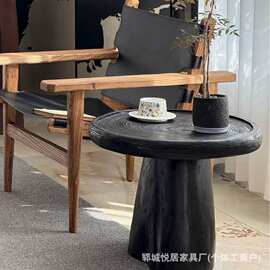 侘寂风老榆木小茶几客厅沙发边几实木办公待客咖啡桌圆形餐桌茶几
