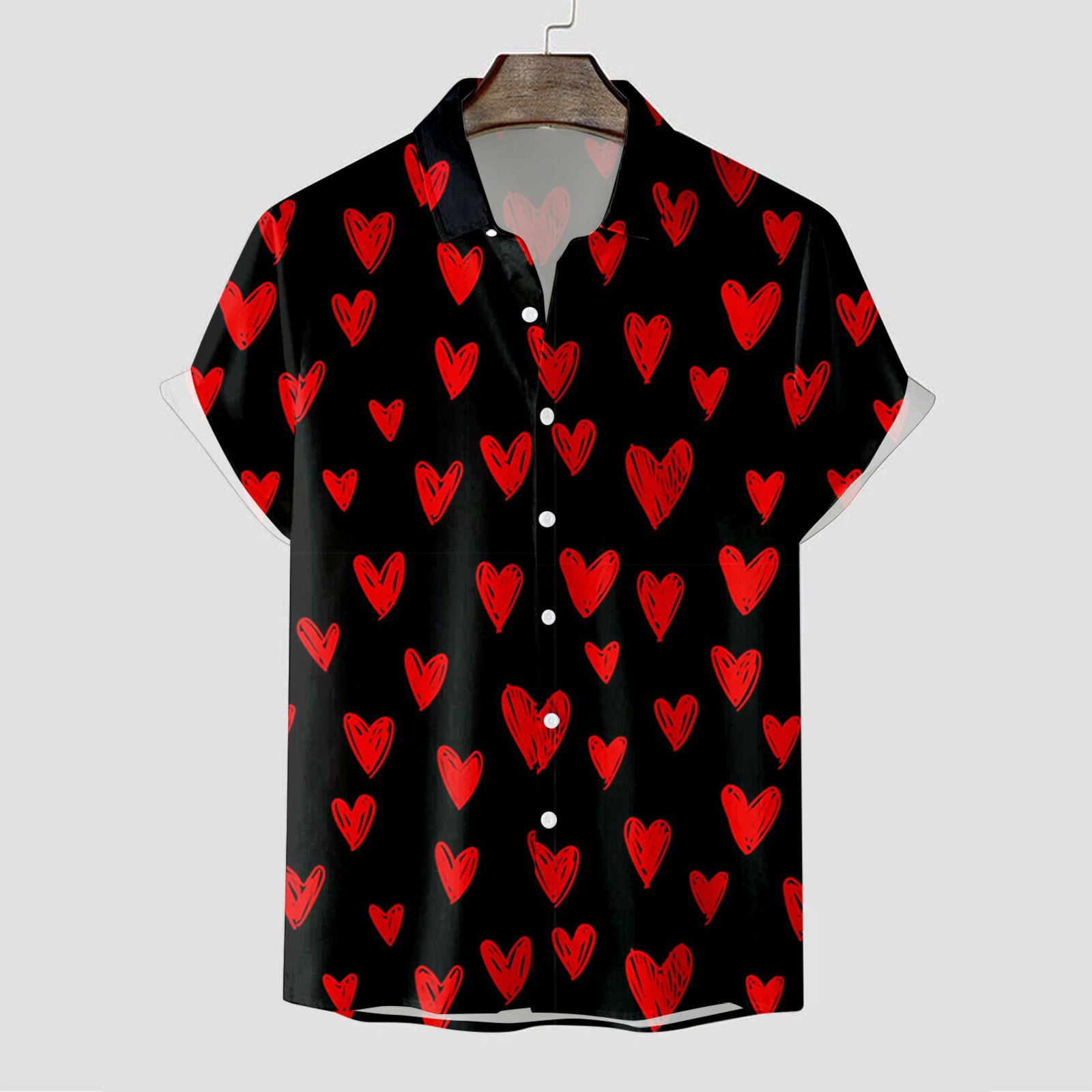 Camisa de manga corta para hombre transfronteriza de la estación Camisa estampada digital 3D de cuatro lados Camisa explosiva del día de San Valentín