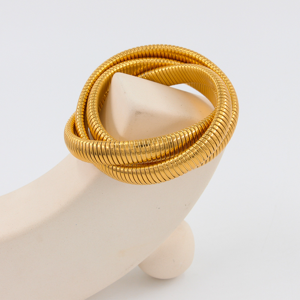 PVD Coated Gold Plating Process 18K Gold Plated Plating Material 18K Gold Plated 304 Stainless Steel Geometric Plating Bangle