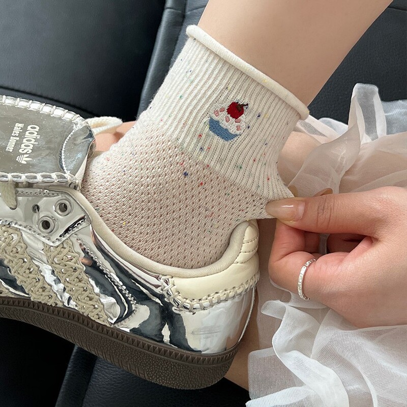 Spring and Summer Thin Cartoon Embroidered Socks for Women, Cute Ins-Style Dotted Mesh College-Style Short Socks for Summer Spring and Summer Thin Cartoon Embroidered Socks for Women, Cute Ins-Style Dotted Mesh College-Style Short Socks for Summer