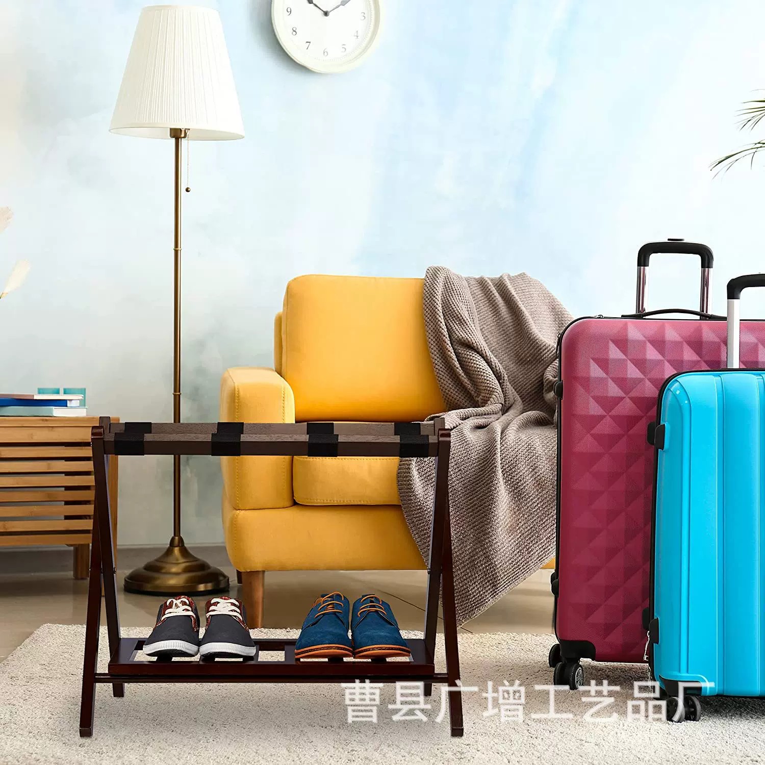 木质酒店行李箱收纳架置地式浴室整理家用进门口鞋子储物架可折叠