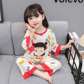 儿童睡衣女童夏季莫代尔七分薄款套装公主新款宝宝卡通空调家居服