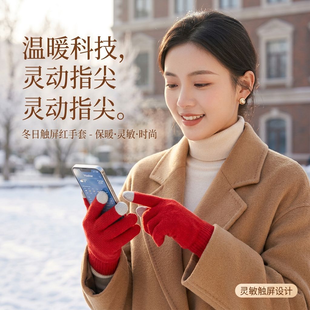 터치 신장 면 니트 장갑 따뜻한 방한 손가락 장갑 두꺼운 간단한 야외 방풍 따뜻한 장갑