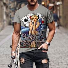 跨境 夏季男士街頭個性圓領漫畫短袖 3D數碼印花 美式懷舊女郎T恤