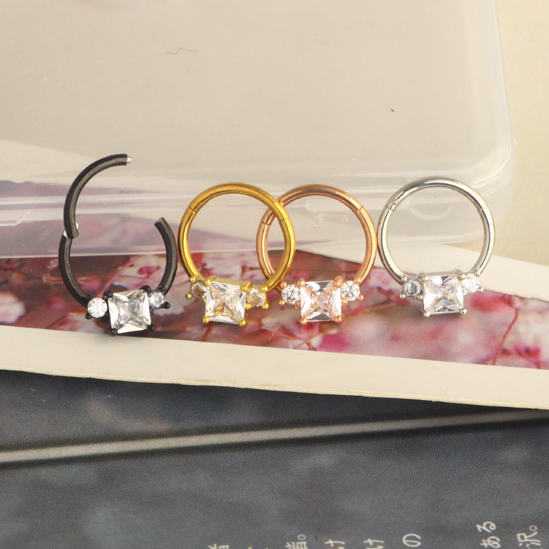 Rose Gold Star Nose Ring 1.2x10mm Stainless Steel Micro Inlay Nose Stud Septum Ear Piercing Jewelry Wholesale detail image 7
