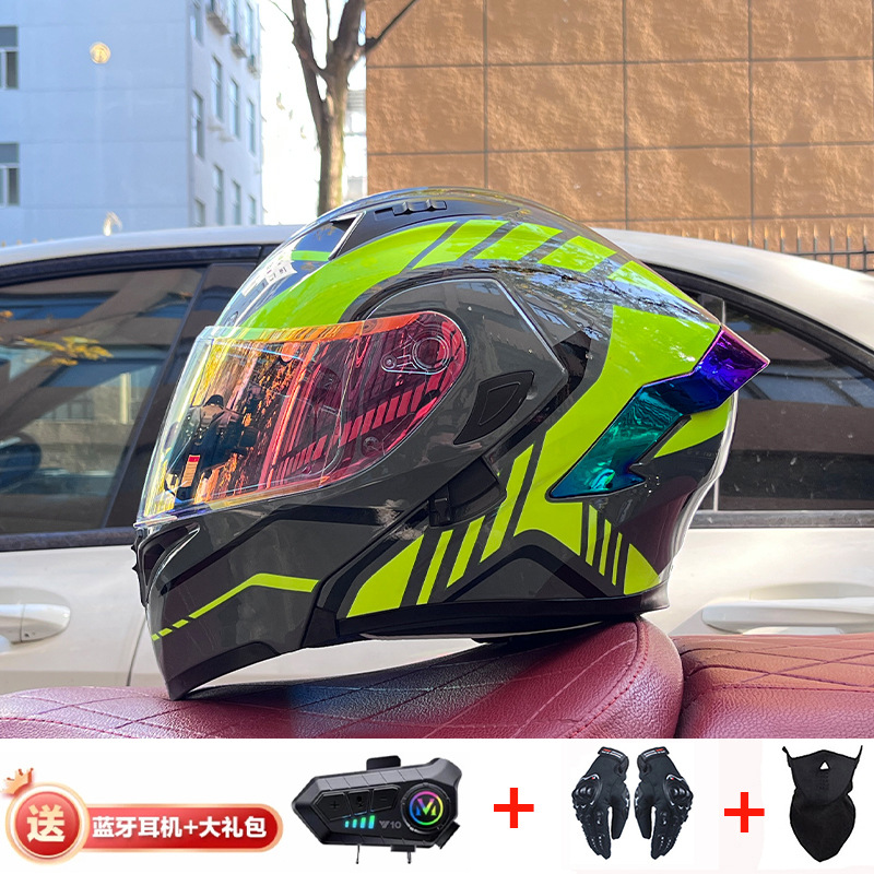 Casco de exposición Orz para hombres y mujeres invierno Doble espejo coche eléctrico semi-Casco completo cola de color coche deportivo ranura Bluetooth cuatro estaciones casco