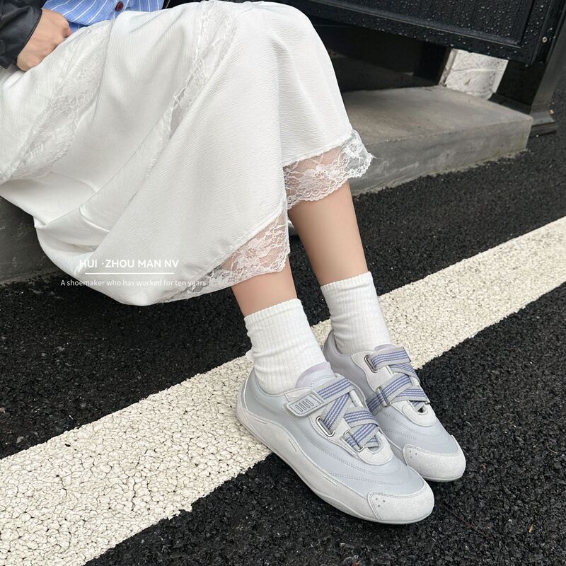 本革レトロドイツトレーニングシューズ女性のための 2025 新しいフレンチベルクロストラップカジュアルスポーツシューズバレエシューズ|undefined