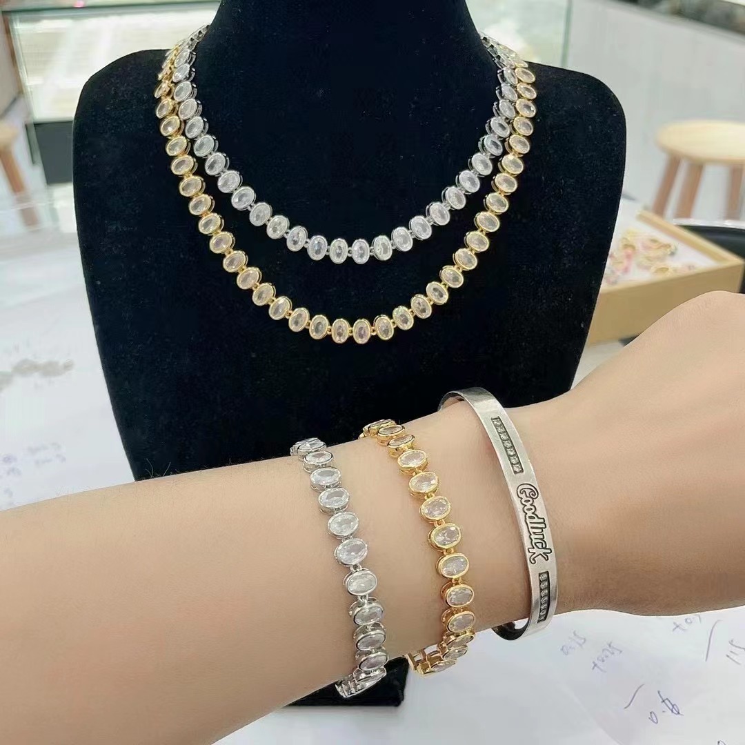 Glam Oval Zircon Metal Wholesale Bracelets Necklace display picture 1