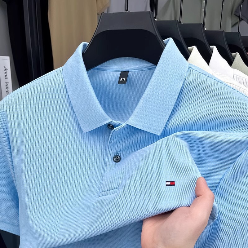Tommy Pure Cotton Men's Polo Shirt Short-Sleeved High-Quality Breathable Embroidered Lapel T-Shirt Summer Casual Half-Sleeved Top