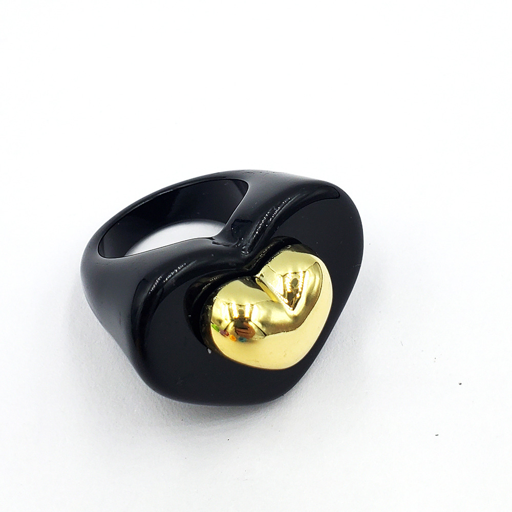 European and American Fashion Resin Ring Love Heart Colorful Exaggerated Trendy CCB Acrylic Ring Ins