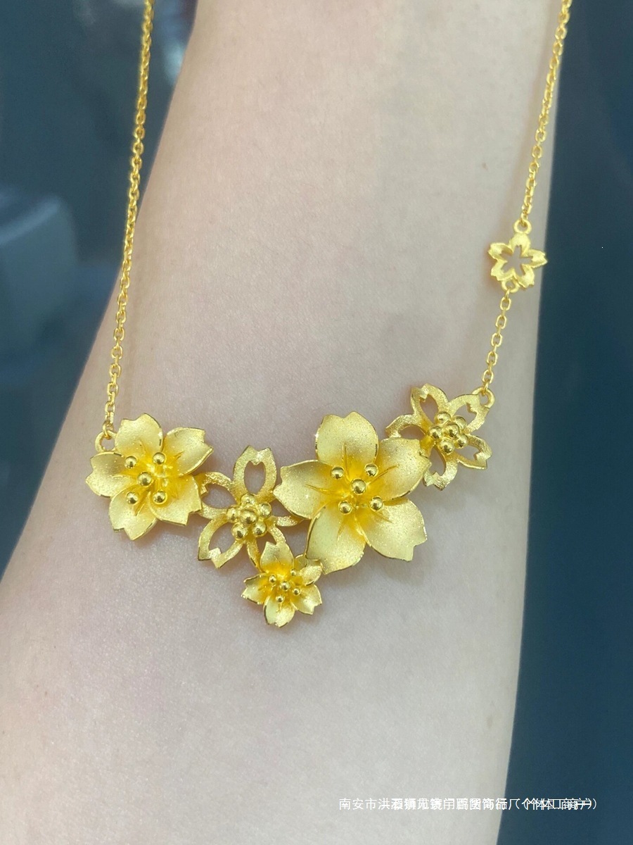 18金牡丹花项链花月佳期繁花似锦婚嫁花朵高贵优雅大气黄金首饰