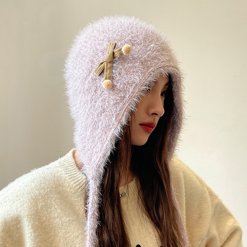 Chapeaux tricotés en fil papillon doux et mignon pour enfants automne hiver, protection des oreilles en peluche à la mode, visage_voghion.com