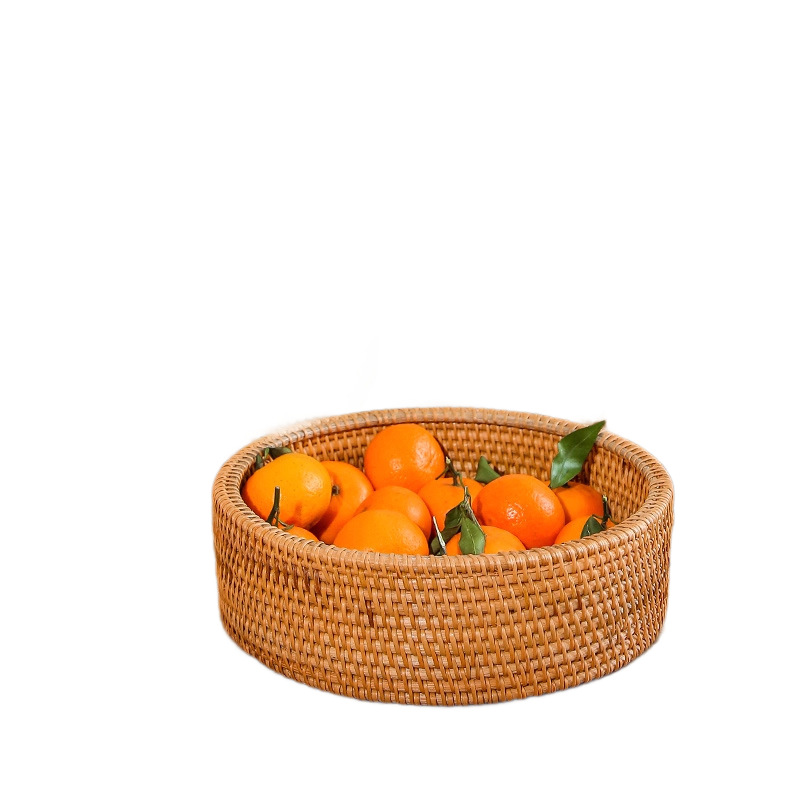 Cesta de almacenamiento de caña tejida de caña cubierta caja de almacenamiento de escritorio caja de pastel de té mesa de té bocadillos de frutas pan al vapor retrógrado sopa