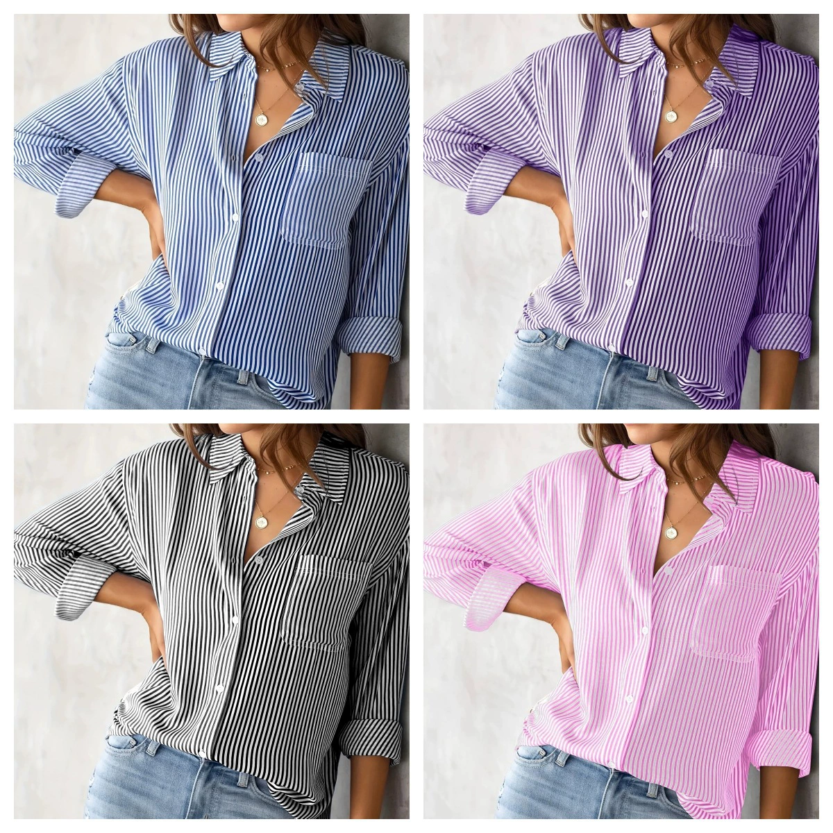 Женская одежда 2023, осенний кардиган в полоску, свободная повседневная рубашка с длинным рукавом, женская полосатая рубашка с длинным рукавом