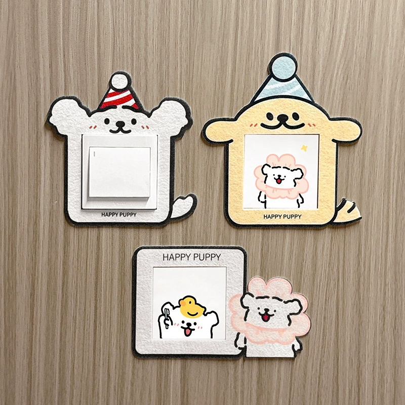 Наклейка на стену для скрытия декоративной розетки, не повреждает стену, милая наклейка с изображением щенка для выключателя.