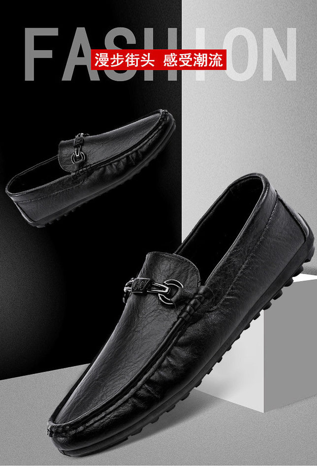 Giày lười nam da PU mũi tròn đế phẳng kiểu mới mùa thu, giày lái xe slip-on — 9108 đen, màu đen chi tiết 1
