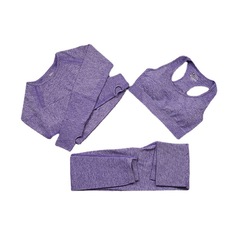 2024 Cross-border European and American Seamless Knit Sport Yoga Set for Women, Quick-drying Long Sleeve Tight Spots Three-piece Set