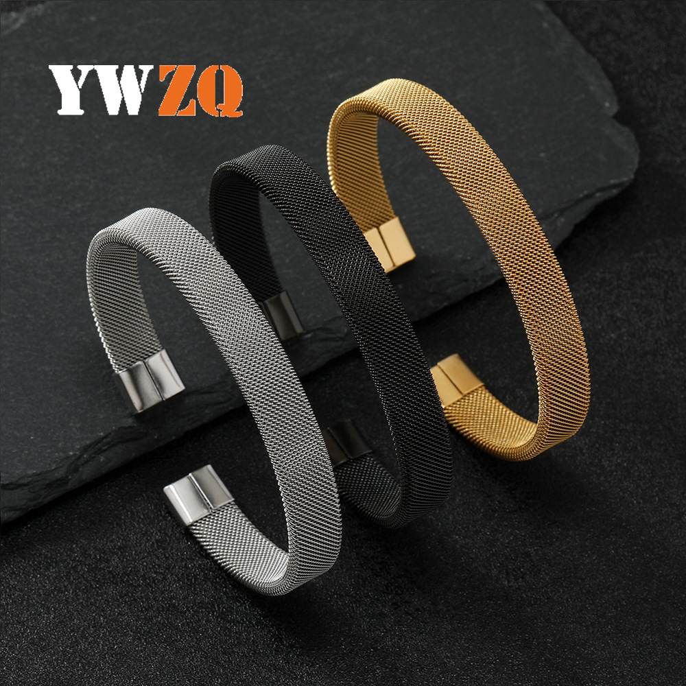 Stainless fashionable 10mm mesh wire bracelet niche high-end stainless steel jewelry factory_voghion.com