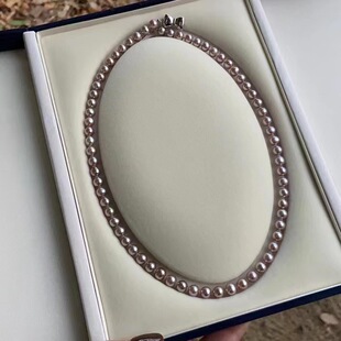 2025 new 6-7mm purple round pearl necklace s925 bow buckle fashion temperament fresh water full bead string