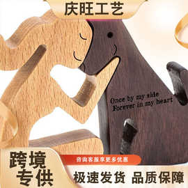 北欧小狗宠物狗纪念礼品木雕狗创意装饰木雕摆件工艺品手工