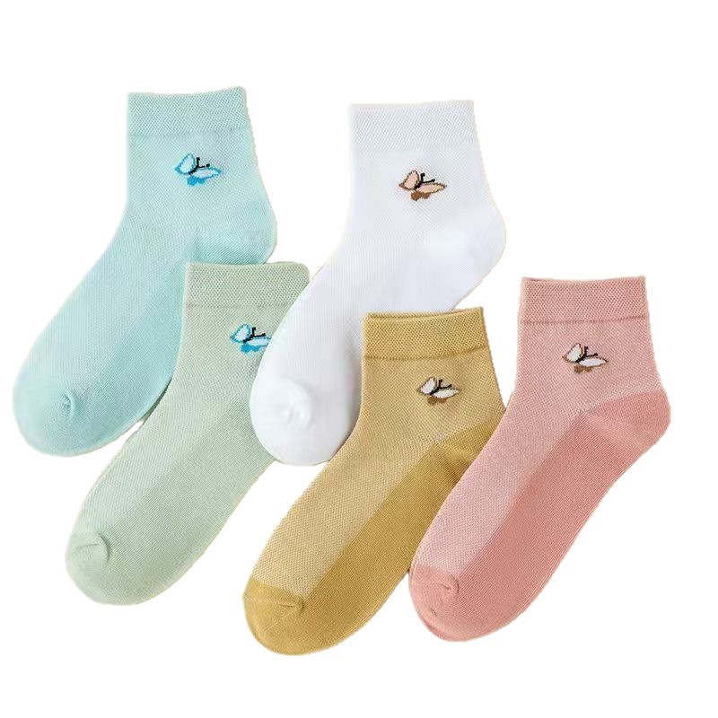 Calcetines de algodón, calcetines de algodón de tubo medio de malla para niños, estilo fino, transpirable, desodorante y absorbente de sudor INS deportes de primavera y verano nuevo estilo todo-fósforo