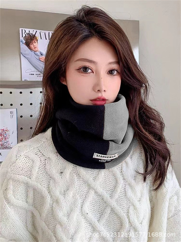 奥粒绒拼色围脖韩版防寒保暖百搭脖套男女新款拼色加绒加厚围巾|undefined