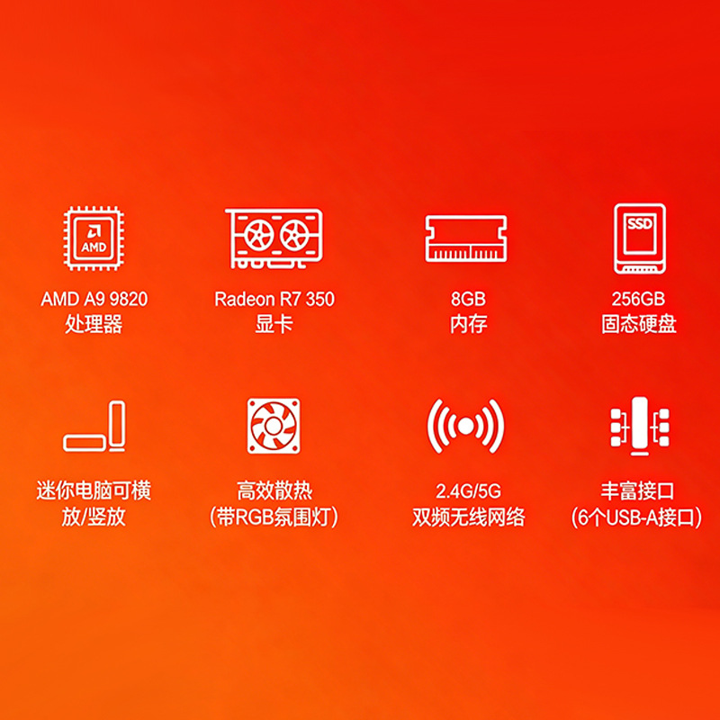 AMD高性能四核迷你主机台式商用4k双屏微型电脑静音工控机mini pc