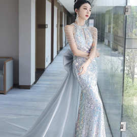 人鱼姬晚礼服女高级感2026新款小众敬酒服亮闪闪订婚裙宴会主持人