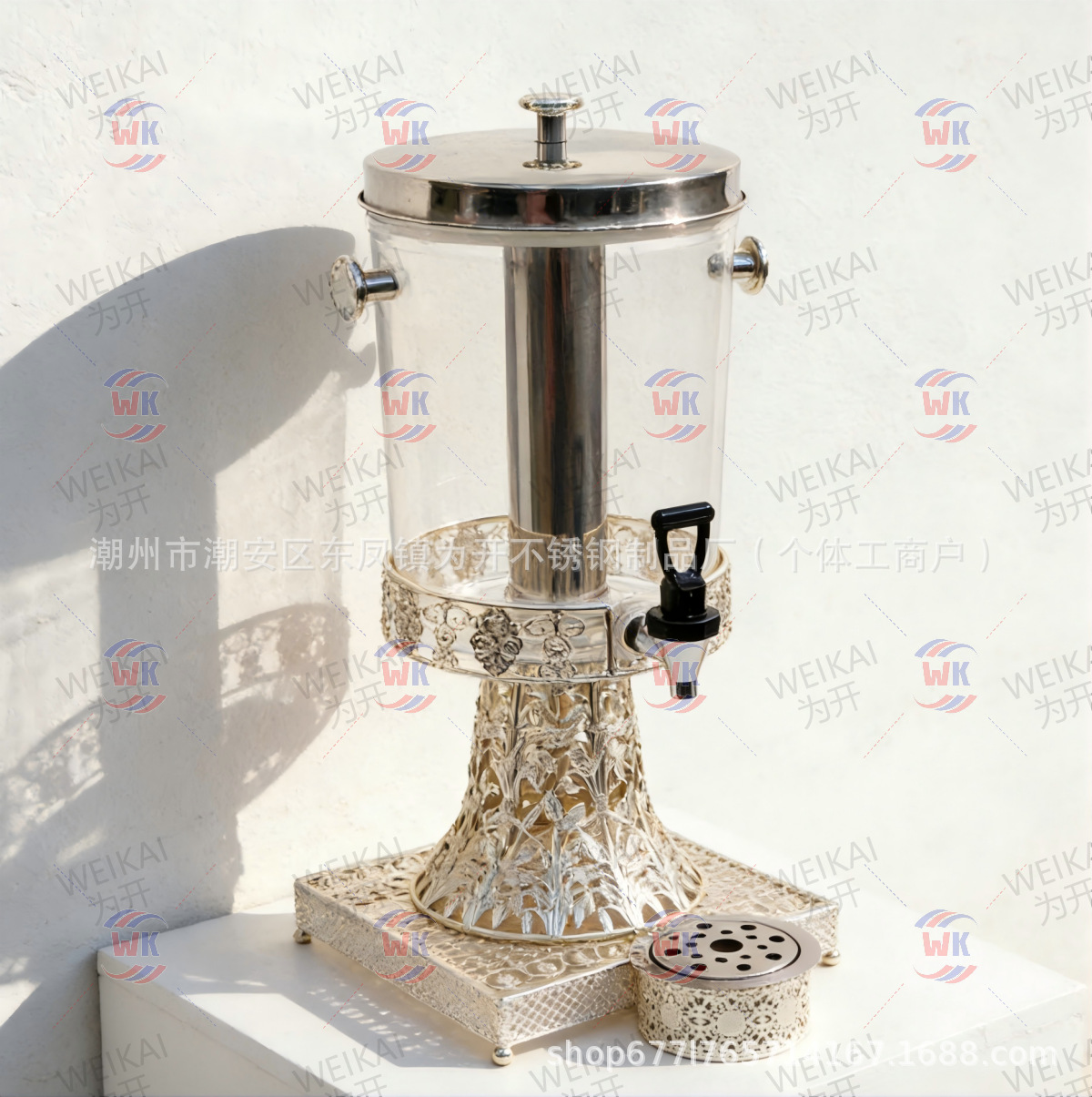 Dispensador de jugo redondo de 8L para suministro transfronterizo, contenedor de bebidas para buffet de hotel comercial, dispensador de café caliente, leche y té de hierro forjado. image 10