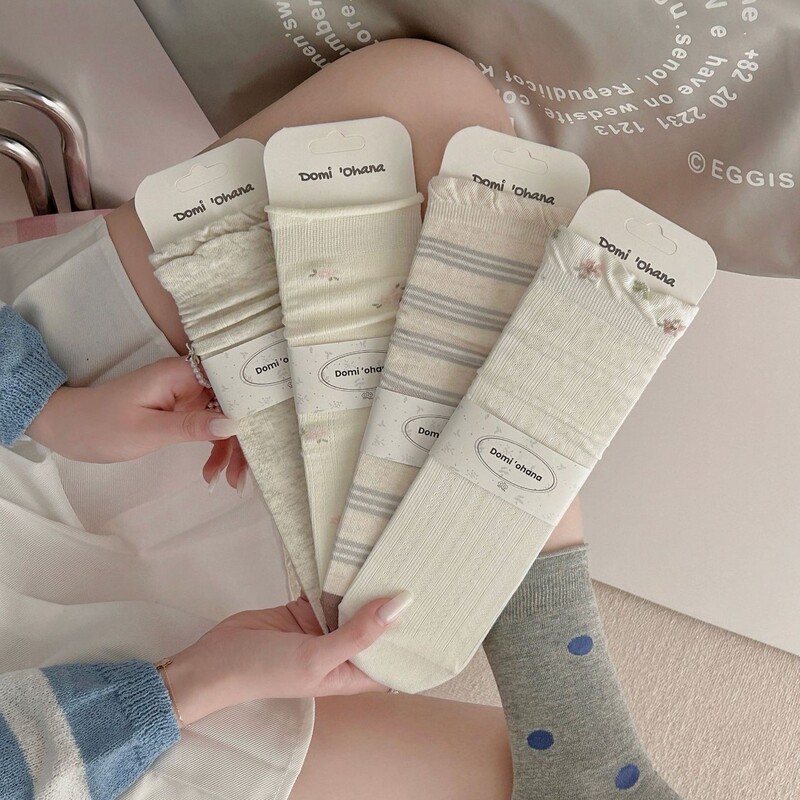 Domi Thin Spring/Summer Seamless Light-Colored Breathable Mid-Calf Socks with Wide Openings, Versatile, College Style, Japanese Style Domi Thin Spring/Summer Seamless Light-Colored Breathable Mid-Calf Socks with Wide Openings, Versatile, College Style, Japanese Style