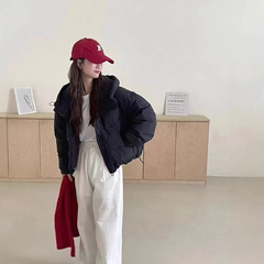 2025新款双拉链短款连帽加厚羽绒服女韩版休闲面包服小个子短外套