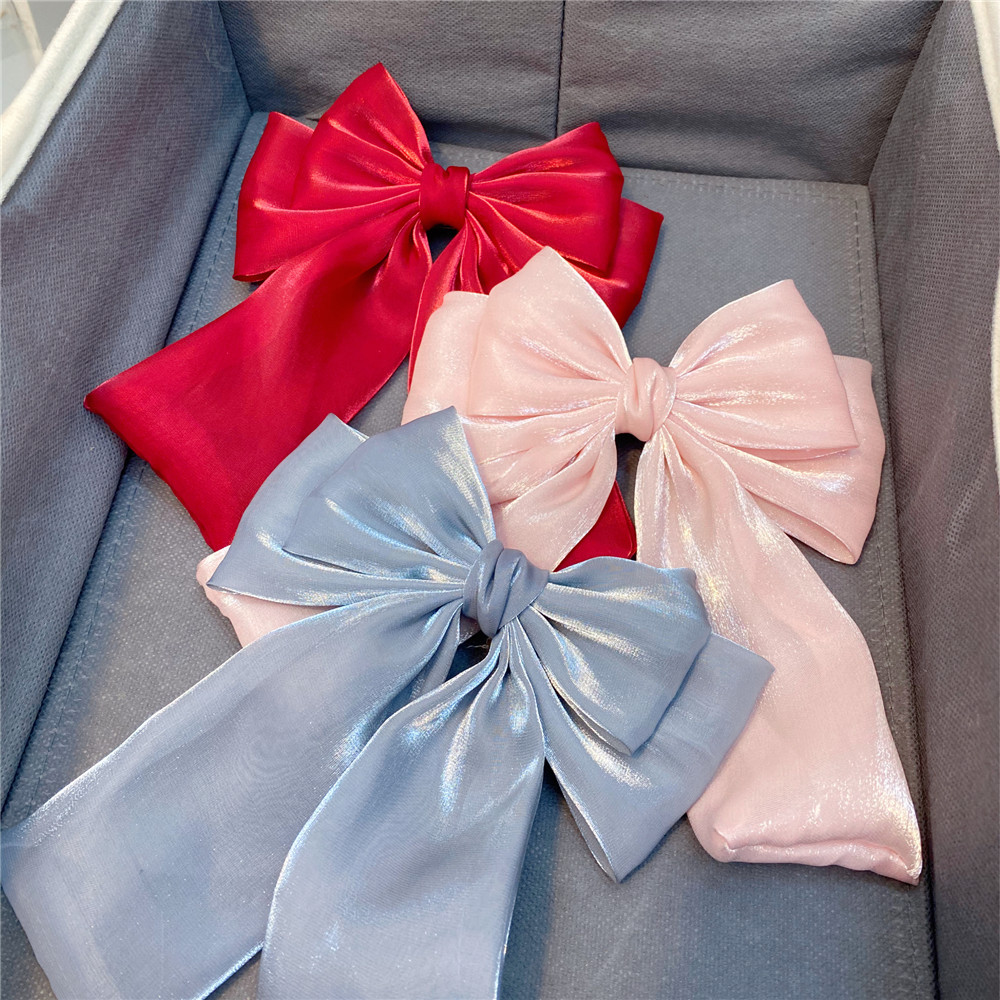20g Weight Headwear Classification Wedding, Travel Occasion Plaid, Bow Knot Pattern Women'S Gender Sky Blue, Grey, Pink, Red, Yellow Color Fashion Long Streamer Mermaid Three-tier Big Bow Hairpin 7
