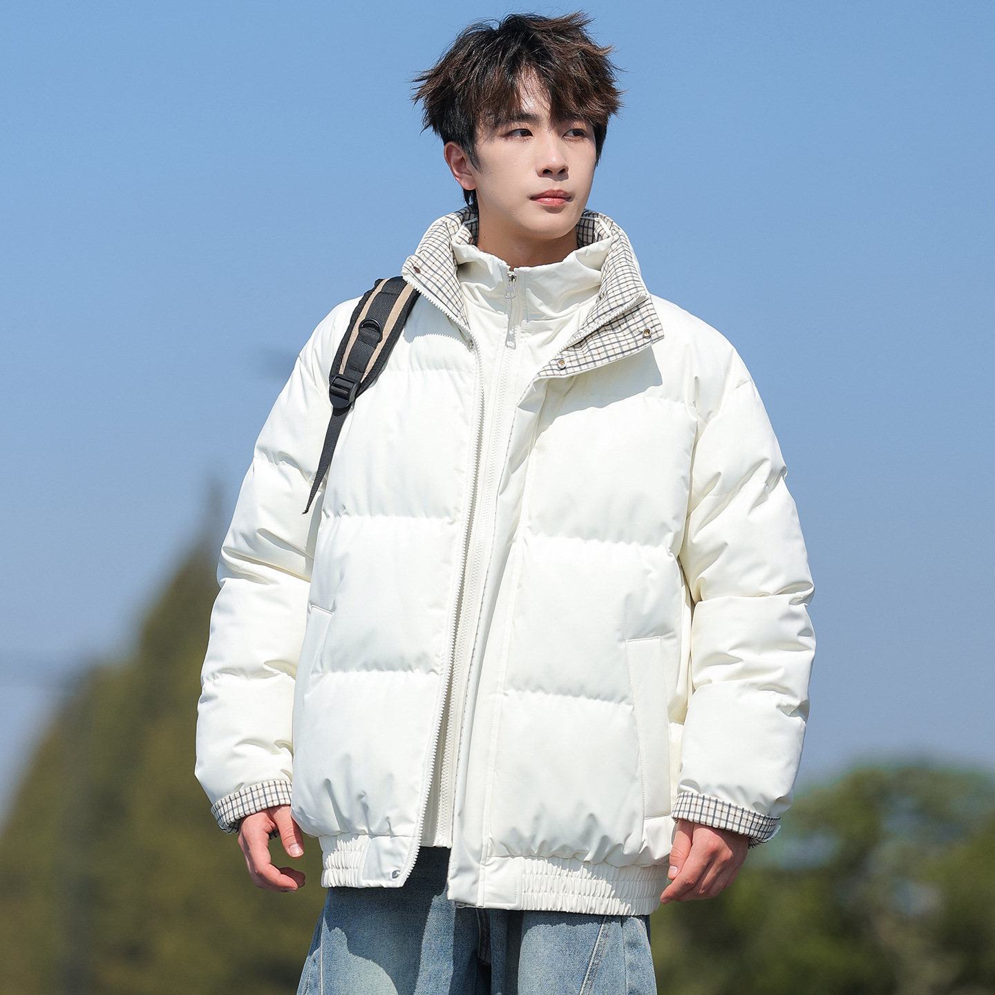 Trajes de algodón de pluma transfronterizos para hombres y mujeres 2025 nuevo invierno engrosado cuadrado falso de dos piezas de chaqueta de algodón chaqueta image 9
