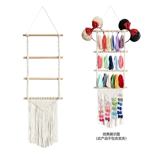 Bohemian diy artificial braided hair accessories hairpin storage rack cotton rope tapestry tassel home wall hanging decoration