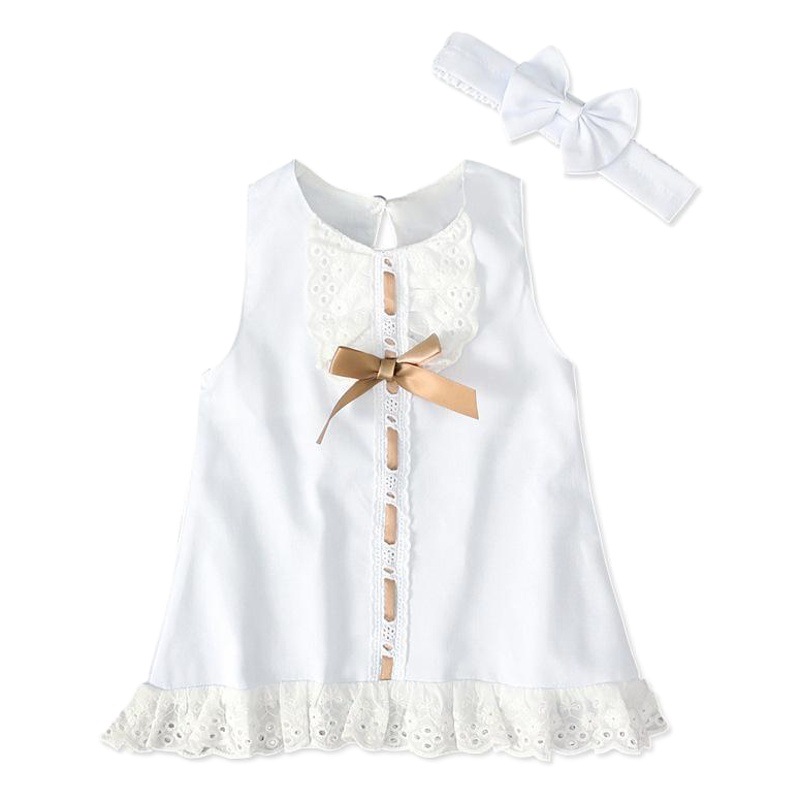 Falda sin mangas del arco de la muchacha de moda del verano europeo y americano de los niños de dos piezas vestido de la ropa de los niños ins