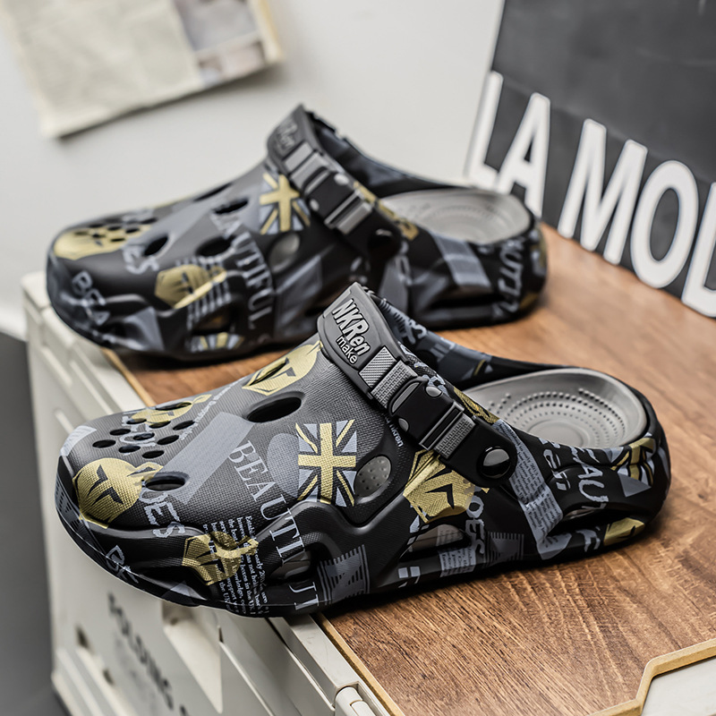 Semi pantuflas Baotou para hombre conduciendo sandalias deportivas de playa de doble uso de gran tamaño para uso exterior de verano zapatos antideslizantes con suela suave