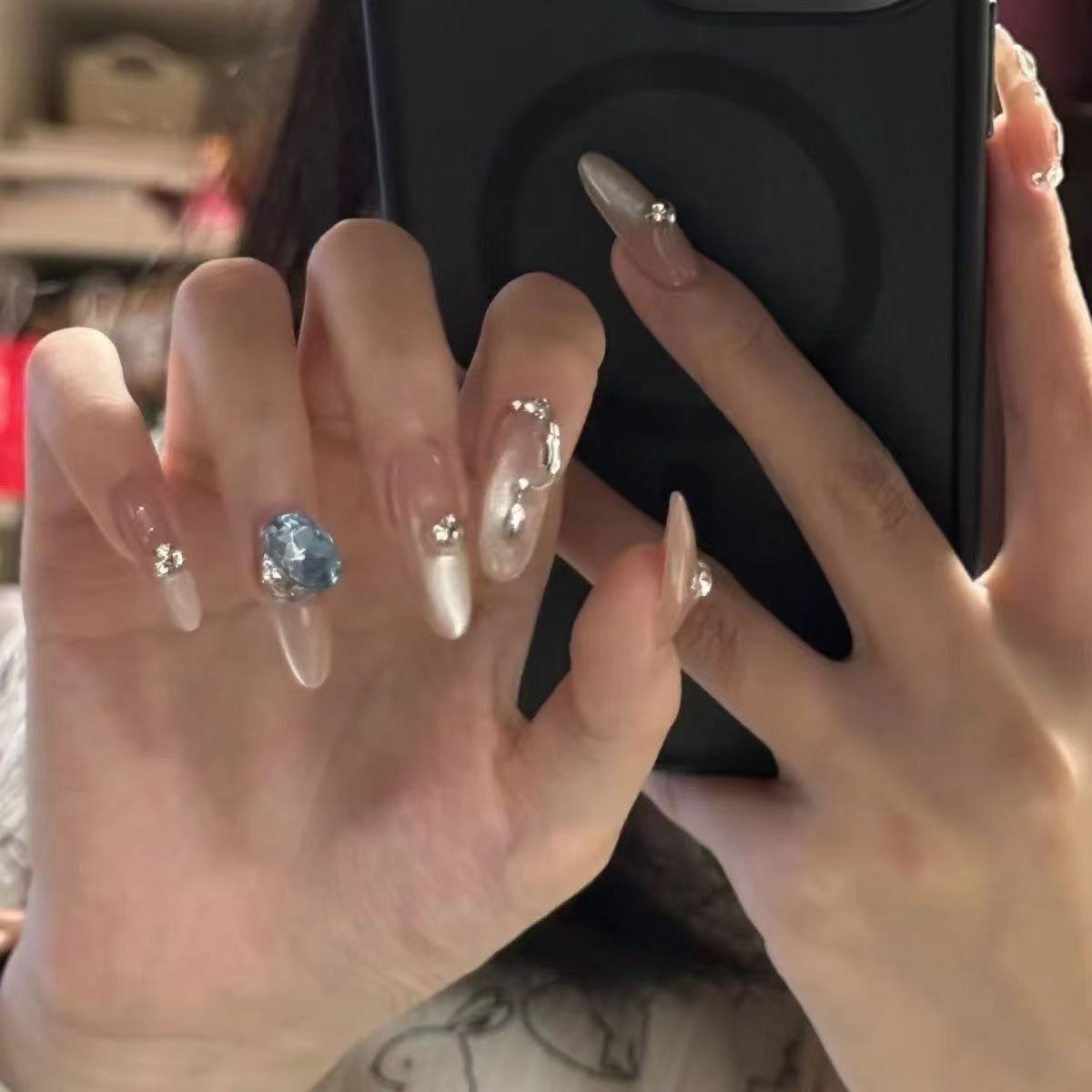 [Gato azul] Pura ropa hecha a mano, ojos de gato, temperamento de ojo de gato, estilo puro, uñas de fototerapia, hielo gradual, uñas postizas desnudas