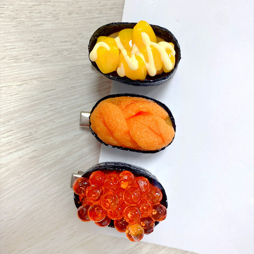 Interesting and creative simulated food Japanese-style fish roe, sea urchin sushi hairpins, interesting hairpins, hair accessories, side clips