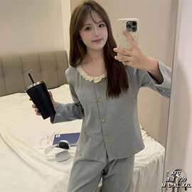 2025年新款幸福草德绒圆领开衫长袖长裤套装舒适可外穿女士家居服