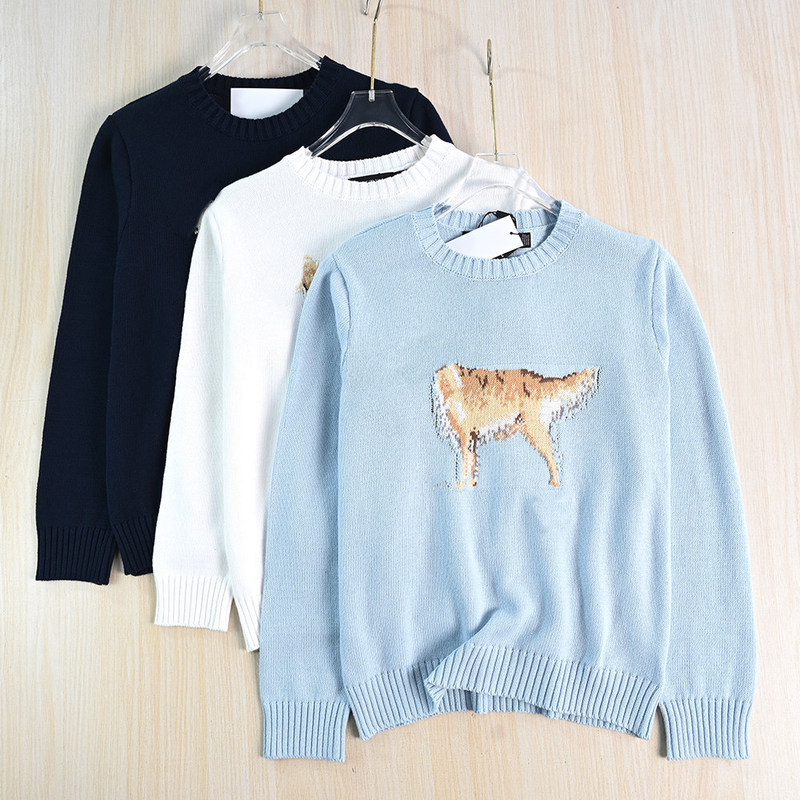 Siqi Women's Clothing 265/04 American Single Cotton Yarn Yarn-Dyed Cartoon Pattern Round Neck Casual Long-Sleeved Thin Sweater Siqi Women's Clothing 265/04 American Single Cotton Yarn Yarn-Dyed Cartoon Pattern Round Neck Casual Long-Sleeved Thin Sweater