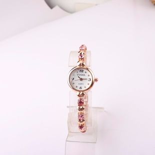 Cross-Border Hot Selling Thin Steel Band Alloy Bracelet Watch Glass Colored Diamond Rose Gold Small Dial Diamond Digital Quartz Women's Watch
