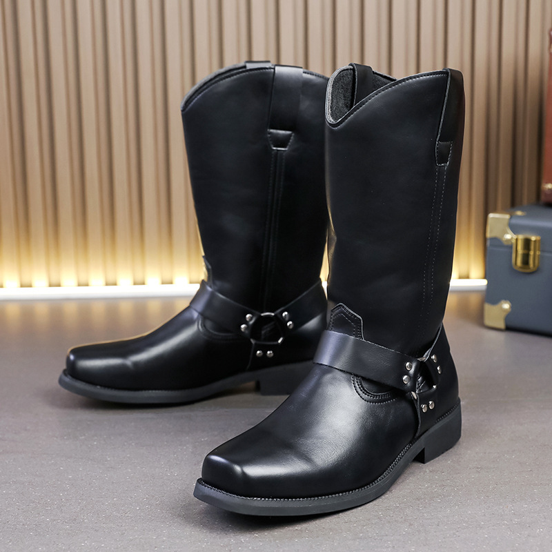 Botas de cuero para hombre de generación de cabello de una pieza, zapatos de cuero nuevos de gran tamaño transfronterizos, botas de caballero de caña alta para hombre de moda, estilo británico de moda