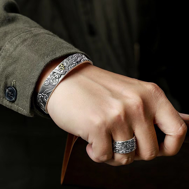 Chncui Nw Attracting Walth Pixiu Mal Prsonality Dominant Dragon and Phonix Auspicious Elphant Opn Braclt_voghion.com