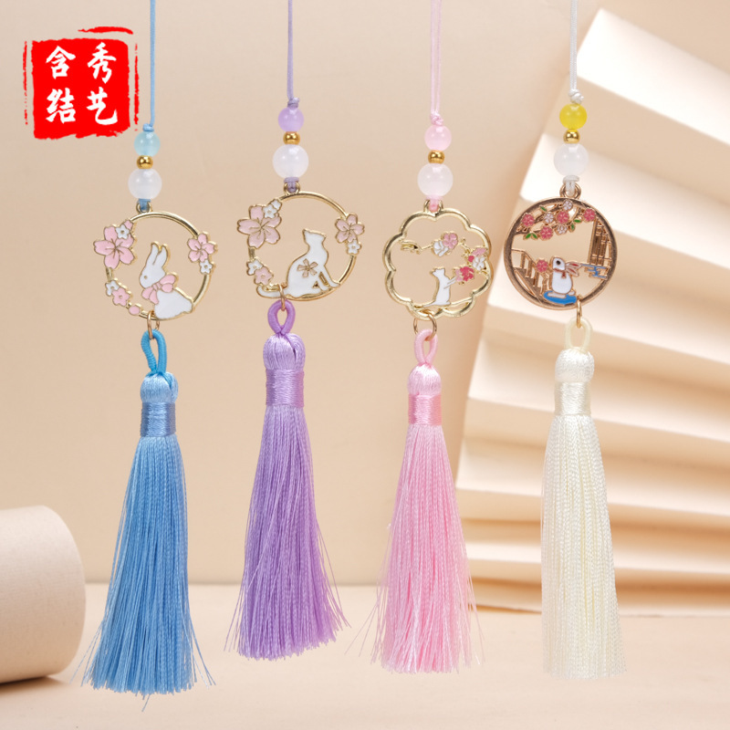 中秋节玉兔猫咪流苏挂件云追月流苏中秋节挂件穗子挂件扇坠吊穗|undefined