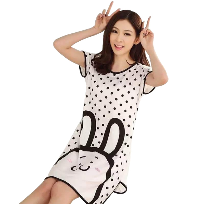 Cross-Border E-Commerce New Summer Cartoon Women's Nightgown Wholesale Cute Short-Sleeved One-Piece Home Wear Dress Thin Style