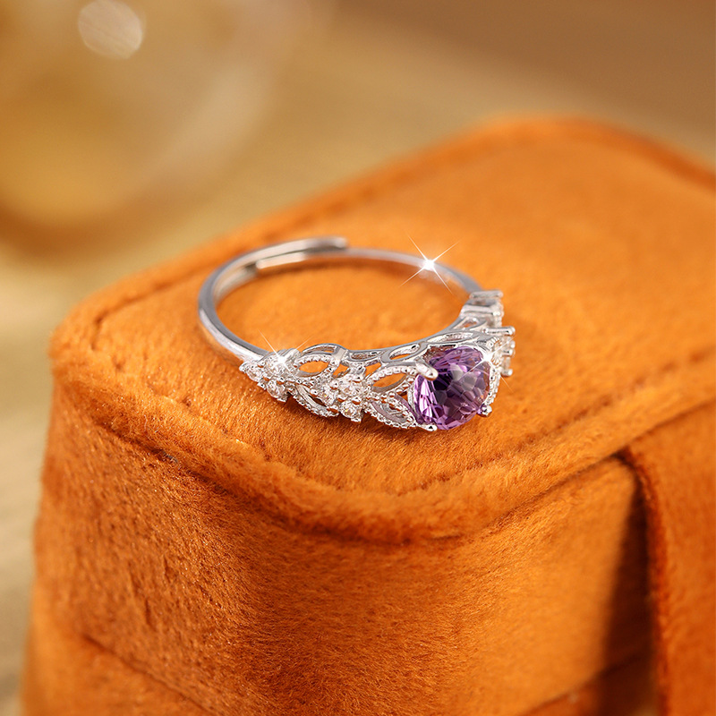 S925 Anillo abierto de amatista irregular de plata de ley Temperamento Todo fósforo Diseño de alta gama Accesorios de joyería de moda Mujeres