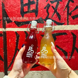 卡扣玻璃饮料瓶透明果汁瓶康普茶密封玻璃瓶汽水发酵瓶家用泡酒瓶