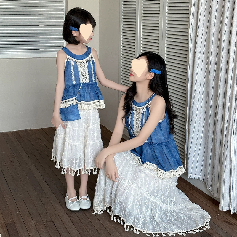Наряды для родителей и детей, наряды для мамы и дочки, новые летние этнические платья для девочек 2025 года, модные безрукавные юбки, комплект из двух предметов